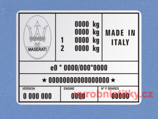 Výrobní štítek MASERATI