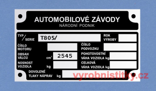 Výrobní štítek T805 - Typová tabulka