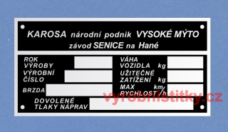 Výrobní štítek Karosa - vlek