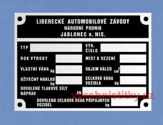 Výrobní štítek LIAZ prázdný - TLAKY v kN, poč.míst