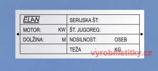 Výrobní štítek ELAN - loď
