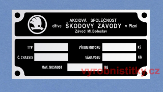 Výrobní štítek Škodovy závody v Plzni 100x50 - tištěný