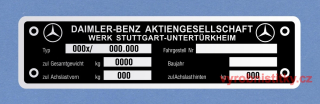 Výrobní štítek DAIMLER-BENZ UNTERTÜRKHEIM německy-Condens
