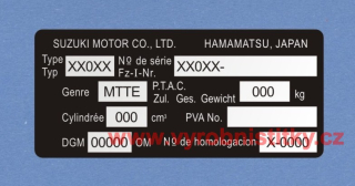 Výrobní štítek SUZUKI HAMAMATSU
