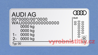 Výrobní štítek Audi AG světllá Al fólie - logo vpravo