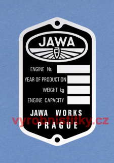 Výrobní štítek JAWA PÉRÁK FJ - JAWA WORKS PRAGUE