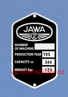 Výrobní štítek JAWA-ČZ 350 pérák anglický