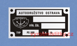 Výrobní štítek Sportjacht AUTODRUŽSTVO OSTRAVA 75x38 mm