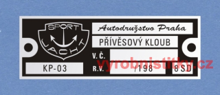 Výrobní štítek Sportjacht PŘÍVĚSOVÝ KLOUB