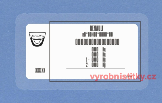 Výrobní štítek DACIA DUSTER 2018
