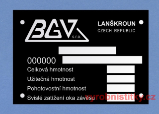 Výrobní štítek BGV Lanškroun 120 x 85 mm