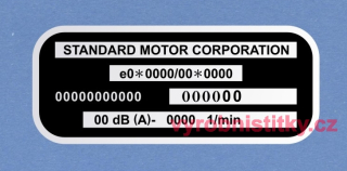 Výrobní štítek STANDARD MOTOR CORPORATION