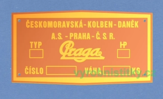 Výrobní štítek Praga - ČESKOMORAVSKÁ - KOLBEN - DANĚK-Mosaz