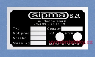 Výrobní štítek SIPMA Lublin