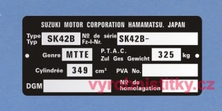 Výrobní štítek SUZUKI HAMAMATSU tlustší písmo