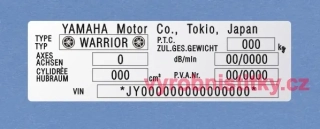 Výrobní štítek YAMAHA Motor Co., Tokio, Japan-Al folie