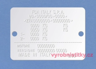 Výrobní štítek FIAT FCA ITALY S.P.A.