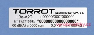 Výrobní štítek TORROT ELECTRIC