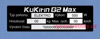 Výrobní štítek e-koloběžka Kukirin G2 Max