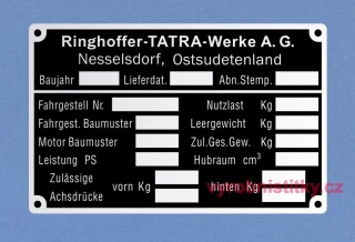 Výrobní štítek Ringhoffer-Tatra-Werke Leergewicht