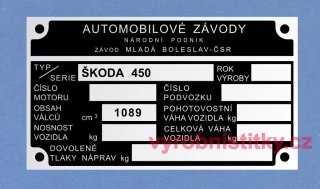 Výrobní štítek Škoda 450_krátké VIN