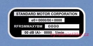 Výrobní štítek STANDARD MOTOR CORPORATION
