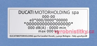 Výrobní štítek DUCATI Bologna