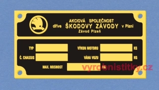 Výrobní štítek Škodovy závody v Plzni závod Plzeň