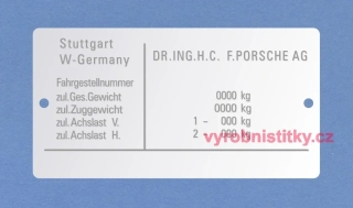 Výrobní štítek PORSCHE Fahrgestell
