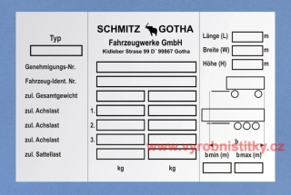 Výrobní štítek SCHMITZ GOTHA - rozměry