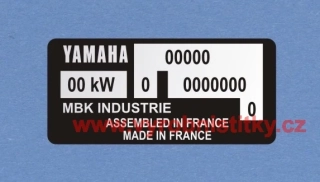 Výrobní štítek YAMAHA Lodní motor MADE IN FRANCE Al folie52x24