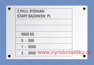 Výrobní štítek RYDWAN