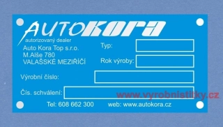Výrobní štítek AUTOKORA - modrý