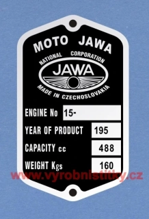 Výrobní štítek JAWA 500 OHC - MOTO JAWA