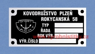 Výrobní štítek Sportjacht KOVODRUŽSTVO PLZEŇ 75x38 mm
