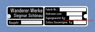 Výrobní štítek Wanderer