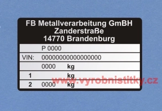 Výrobní štítek FB METALLVERARBEITUNG