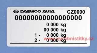 Výrobní štítek DAEWOO AVIA
