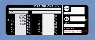 Výrobní štítek DAF TRUCKS N.V 166 X 60 mm