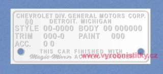 Výrobní štítek CHEVROLET 90 x 40