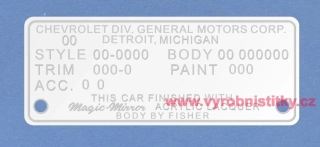Výrobní štítek CHEVROLET 99 x 39