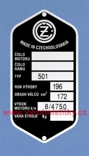 Výrobní štítek ČZ 501 rv 196
