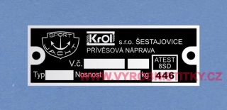Výrobní štítek Sportjacht KROL přívěsová náprava