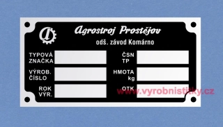 Výrobní štítek Agrostroj Prostějov