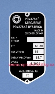 Výrobní štítek JAWA 90_váha 75