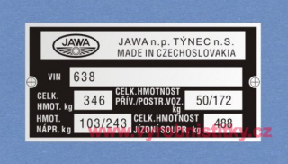 Výrobní štítek JAWA 350 638 hm 346